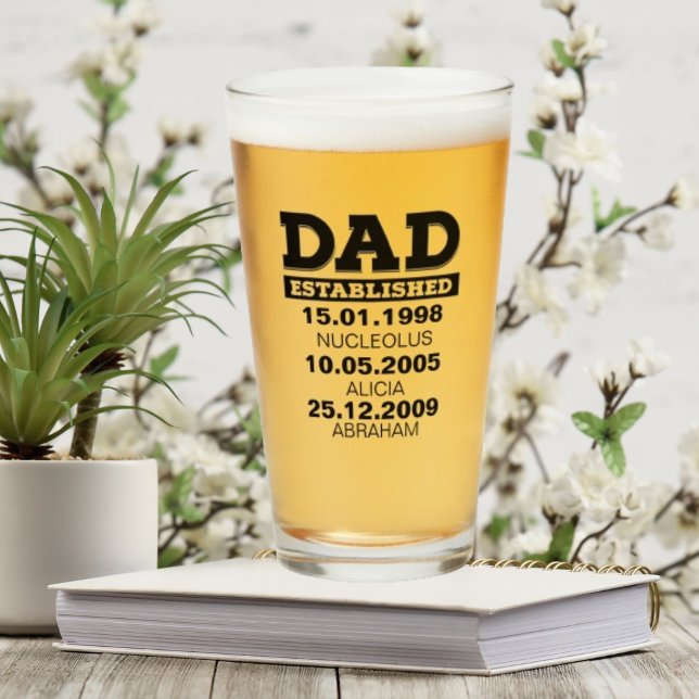 Etched Beer Glass for Dad with Kids Names (Creator Uploaded)