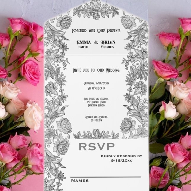 Etched Floral All-in-One All In One Invitation (Creator Uploaded)