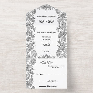 Etched floral All in One Wedding Invite