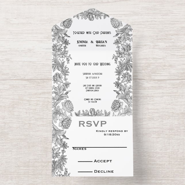 Etched floral All in One Wedding Invite (Inside)