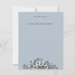 Etched Floral Illustration Stationery - Blue