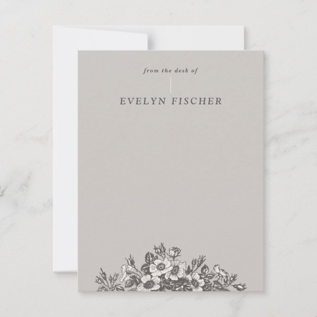 Etched Floral Illustration Stationery - Grey (Front)