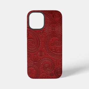 Etched Modern Burgundy Red Paisley Floral Pattern iPhone 12 Mini Case
