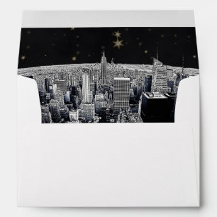 Etched NYC Skyline 2 Black Gold Star Fancy Env 2 Envelope