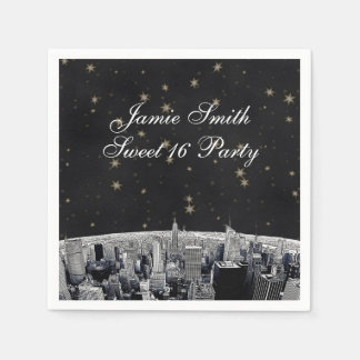 Etched NYC Skyline 2 Black Gold Star Napkin