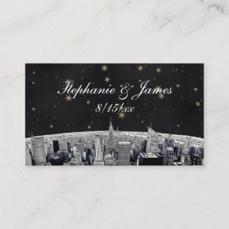 Etched NYC Skyline 2 Black Gold Star Place Cards