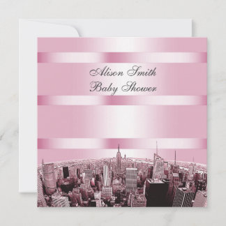 Etched NYC Skyline 2 Black Pink Baby Shower Invitation