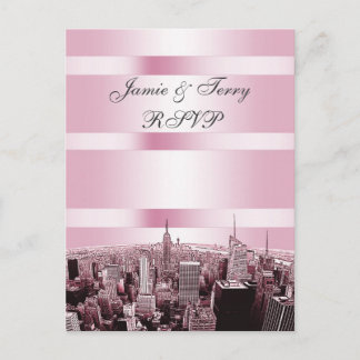 Etched NYC Skyline 2 Black Pink RSVP 1 Invitation Postcard