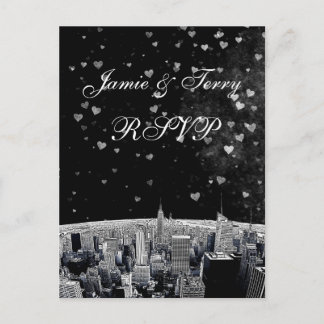 Etched NYC Skyline #2 Black White Heart RSVP 1 Invitation Postcard