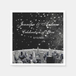 Etched NYC Skyline #2 Black White Heart Wedding Napkin