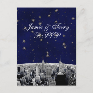 Etched NYC Skyline 2 Black White RSVP 1 Invitation Postcard