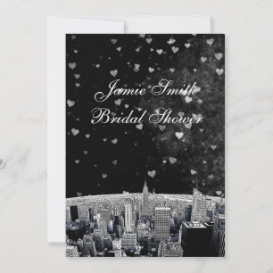 Etched NYC Skyline #2 Black Wht Hrt Bridal Showr V Invitation
