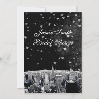 Etched NYC Skyline #2 Black Wht Hrt Bridal Showr V Invitation