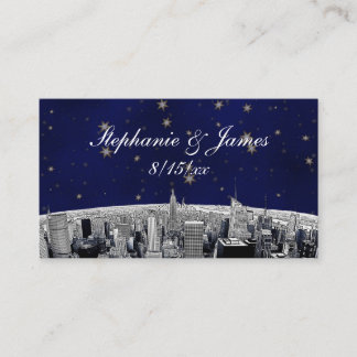 Etched NYC Skyline 2 Blue Gold Star Escort Cards