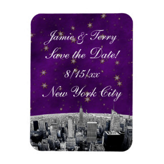 Etched NYC Skyline 2 Purple Gold Star Save Date Magnet