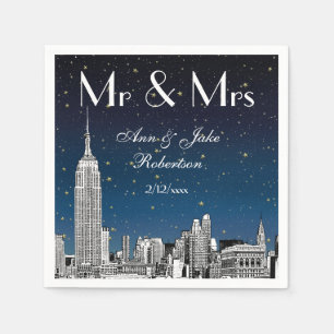 Etched NYC Skyline Blue Starry Wedding #2 Napkin