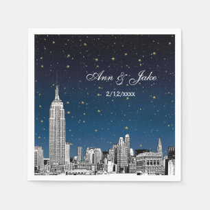 Etched NYC Skyline Blue Starry Wedding Napkin