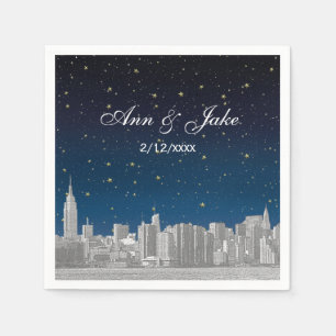 Etched NYC Skyline Blue Starry Wedding Napkin