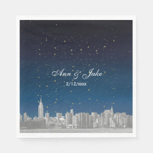 Etched NYC Skyline Blue Starry Wedding Napkin