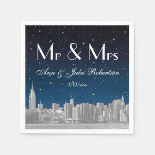 Etched NYC Skyline Blue Starry Wedding Napkin