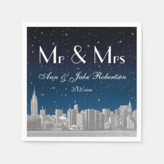 Etched NYC Skyline Blue Starry Wedding Napkin