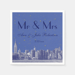 Etched NYC Skyline DIY BG Blue Starry Wedding Napkin