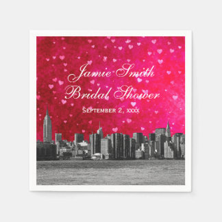 Etched NYC Skyline Hot Pink Red Hrt Napkin