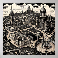 Etched Victorian London Map