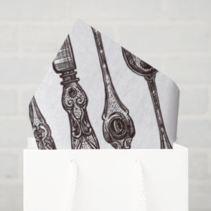 Etched Vintage Silverware Pattern Classic Foodie Tissue Paper
