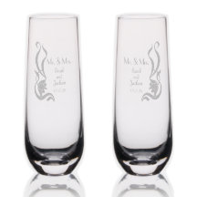 Etched Wedding Champagne Flutes Bride and Groom