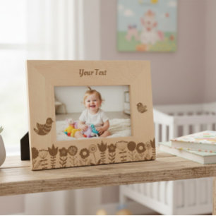 Etched Wooden Folk Art Birds and Flowers Photo Frames