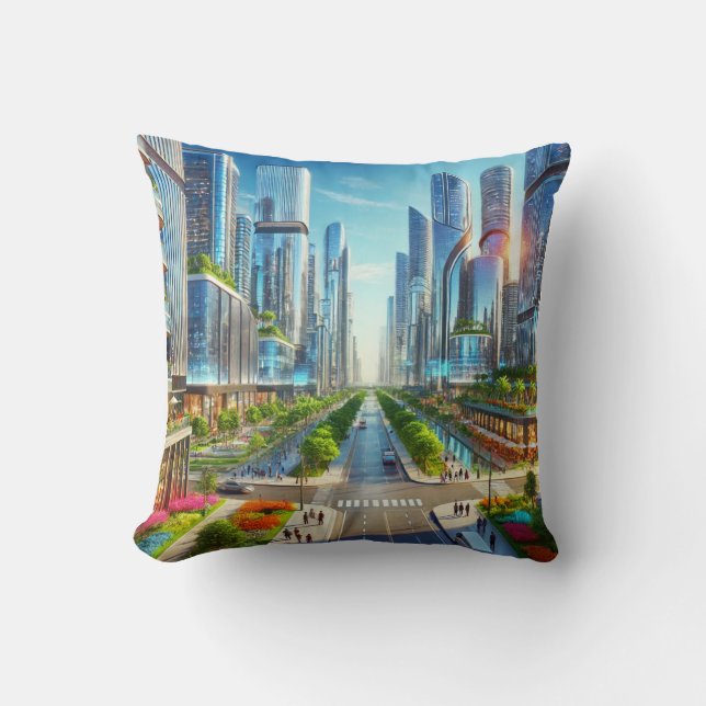 Eterity Metropolis - Futuristic Cityscape  Cushion (Front)