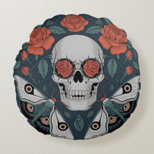 Eternal Bloom: A Dance of Life and Death Round Cushion
