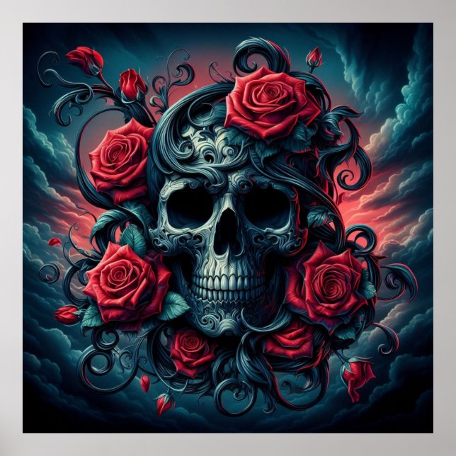 Eternal Bloom: Gothic Skull and Roses Poster (Front)