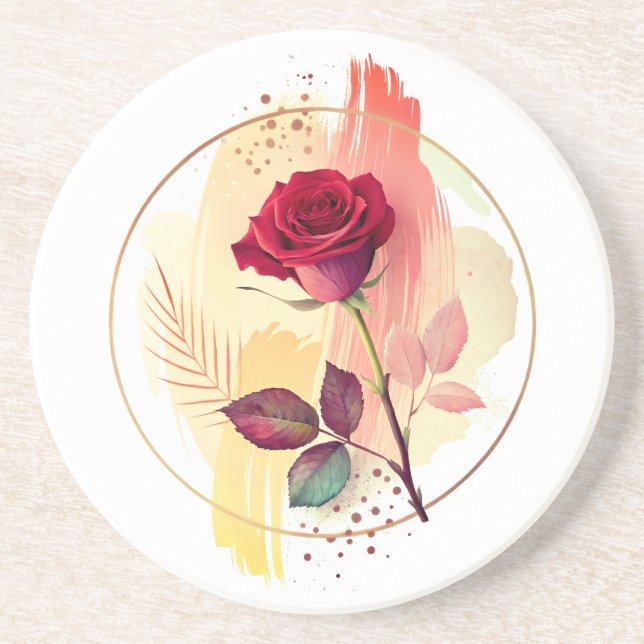 Eternal Blush: A Modern Rose in Abstract Harmony Coaster (Front)