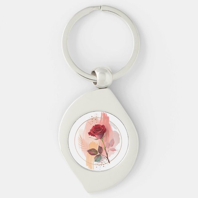 Eternal Blush: A Modern Rose in Abstract Harmony Key Ring (Front)