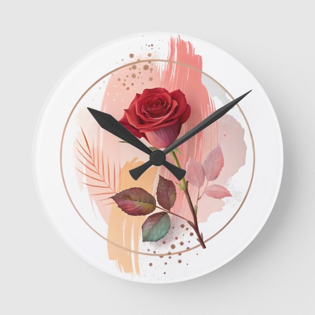 Eternal Blush: A Modern Rose in Abstract Harmony Round Clock (Front)