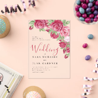 Eternal Crimson Floral Acrylic Wedding Invitation