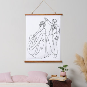 Eternal Dance – Minimalist Wedding Line Art Hanging Tapestry