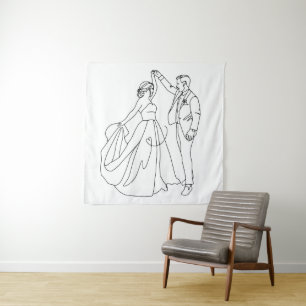Eternal Dance – Minimalist Wedding Line Art Tapestry