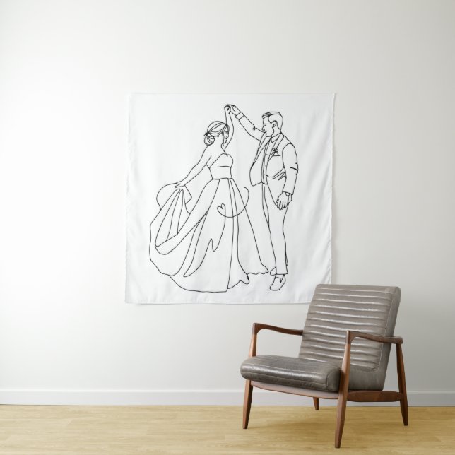Eternal Dance – Minimalist Wedding Line Art Tapestry (In Situ)