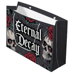 Eternal Decay" Gothic Skull and Rose Illustration Large Gift Bag