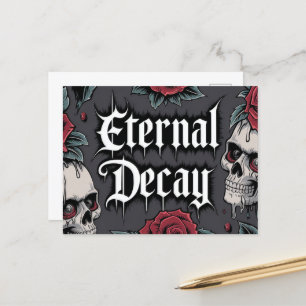 Eternal Decay" Gothic Skull and Rose Illustration Postcard