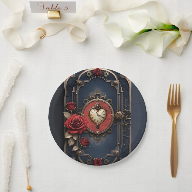 Eternal Elegance – Clockwork Heart. Paper Plate (Wedding)