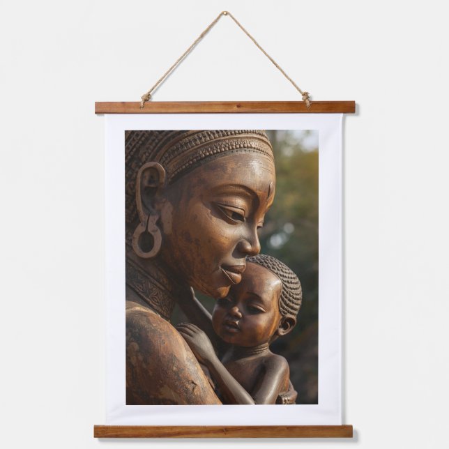 "Eternal Embrace" – Hand-Carved African Mother & C Hanging Tapestry (Front)
