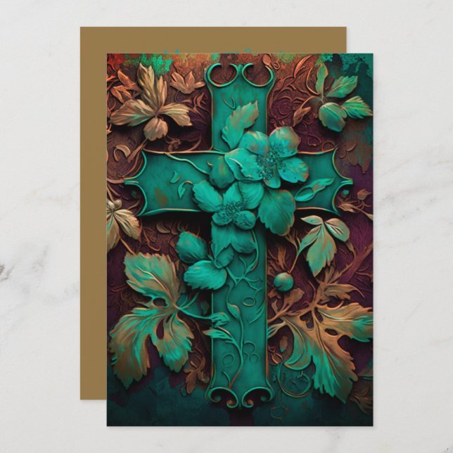 Eternal Faith - A Timeless Verdigris Cross Holiday Card (Front/Back)