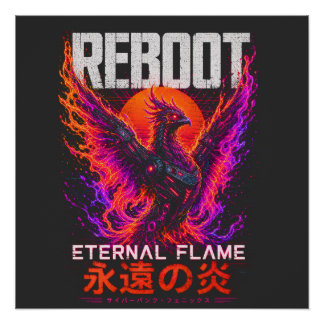 Eternal Flame Illustration – Phoenix of Neon Fire Poster