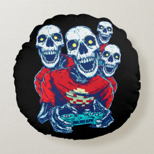 Eternal Gaming Brotherhood: The Red Gamer Skeleton Round Cushion