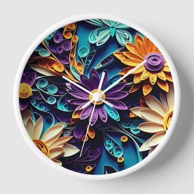 Eternal Garden: Elegant Quilled Paper Floral  Clock (Front)