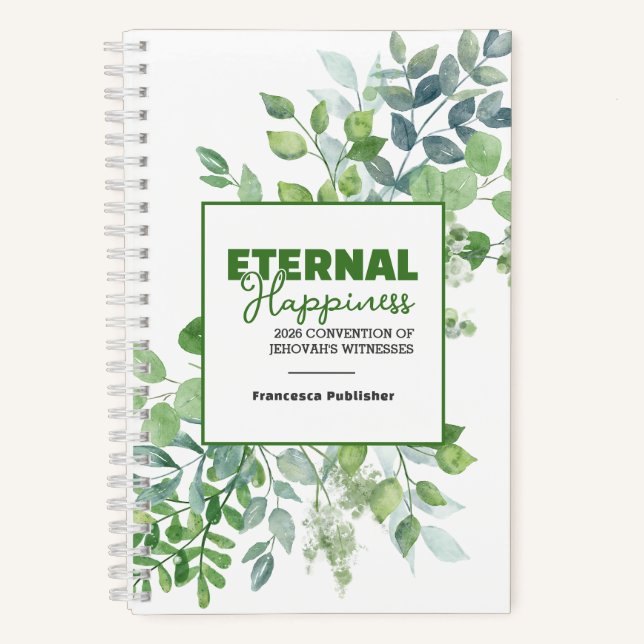 Eternal Happiness Convention Watercolor Greenery Notebook (Front)